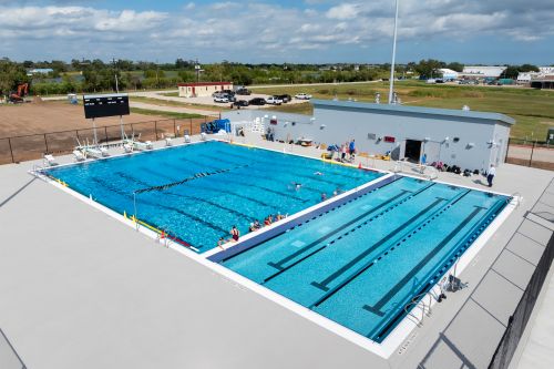an overhead view of a swimming pool