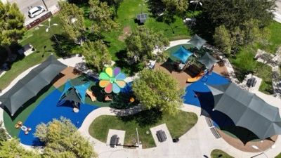 an overhead shot of a colorful playground