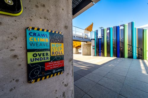 a sign welcomes kids to get active in the play space