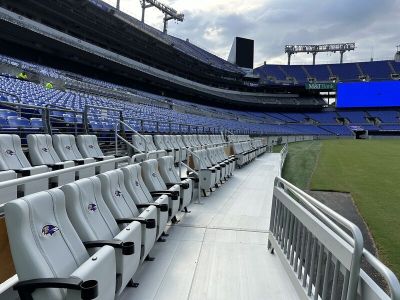 a row of seats at a football stadium