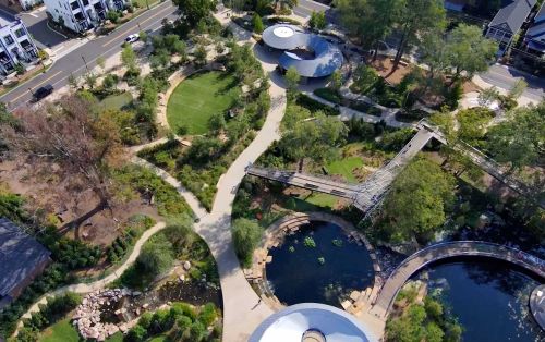 an overhead view of a park