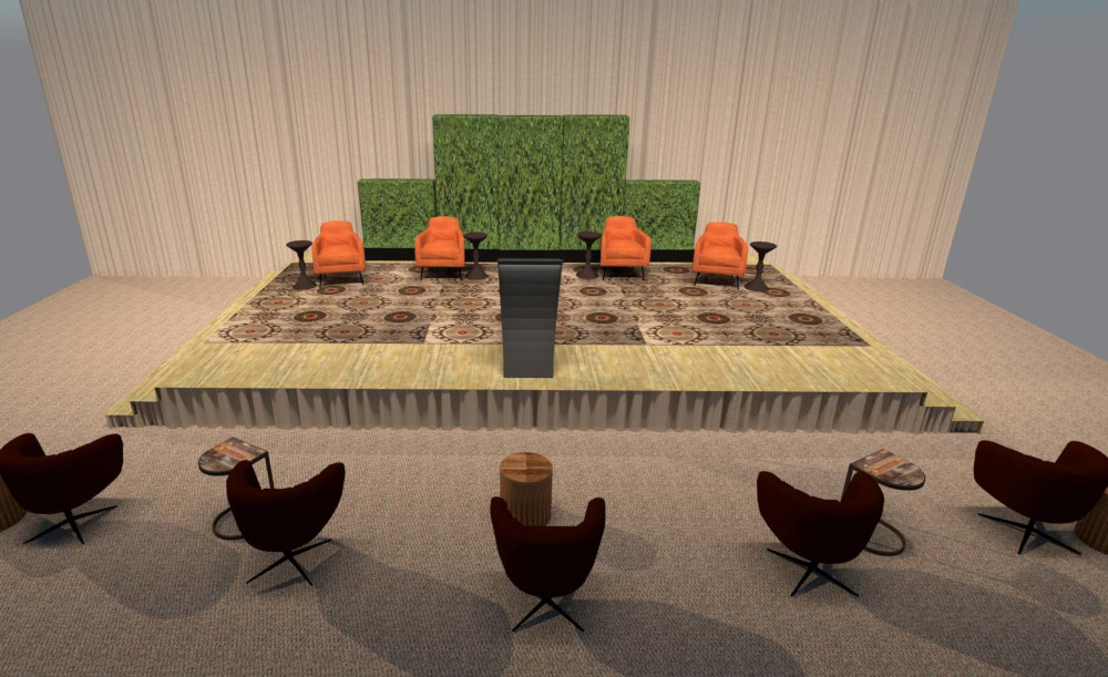 The talk show stage setup will be key for hybrid meetings