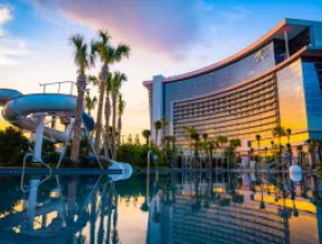 Exterior of Aqua pool area and Choctaw Casino & Resort–Durant